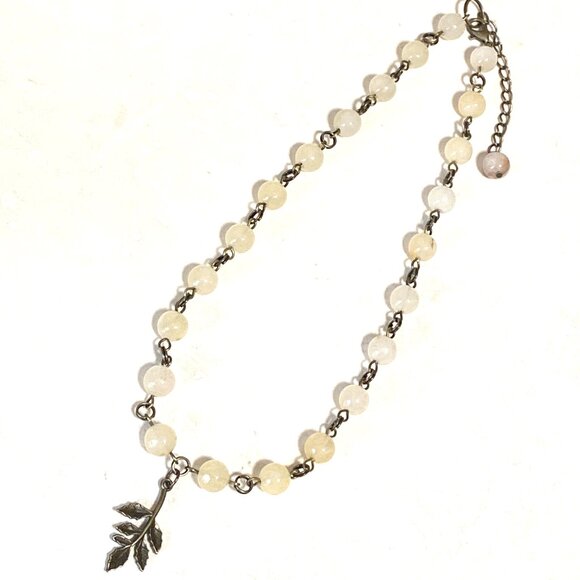 Natural Yellow Aventurine Necklace, Bronze Leaf Branch + Genuine Gemstone Choker - Picture 5 of 14